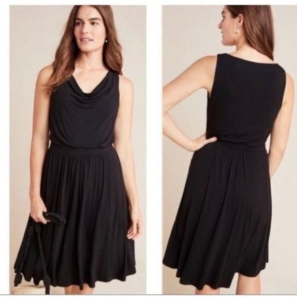 Anthropologie Maeve Black Jersey Knit Draped Cowl Neck Tank Dress - Size Small